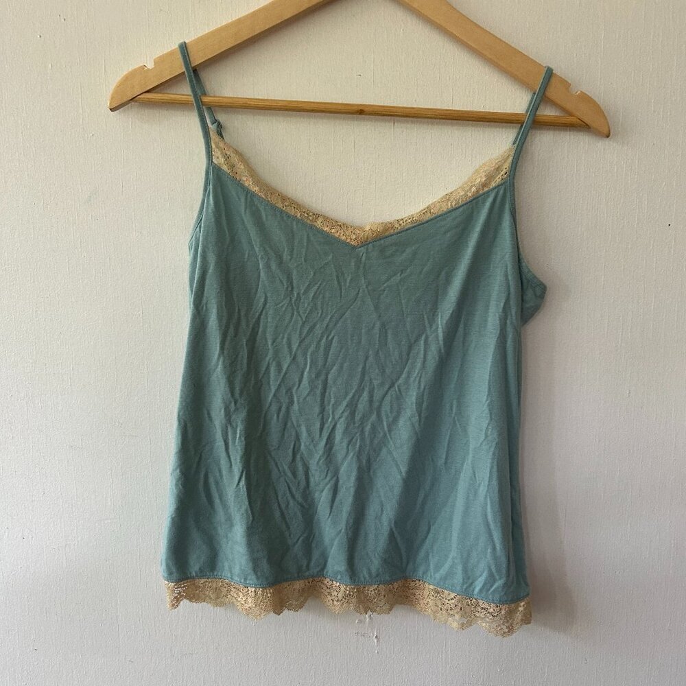 Ann Taylor Cami Womens Medium Blue Lace Trim Y2K 90s Fairy Whimsy Adjustable